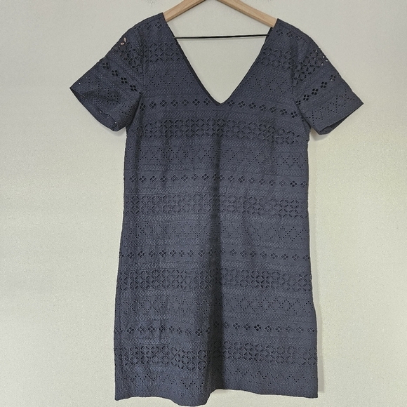 Madewell navy blue embroidered eyelet back tie lined dress size M - Picture 2 of 10